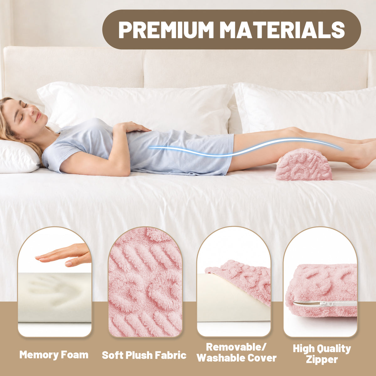 SPRING SEAON Half Moon Knee Pillow - Plush Cover, Memory Foam, 17 Inch