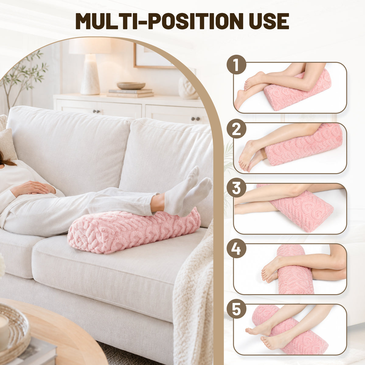 SPRING SEAON Half Moon Knee Pillow - Plush Cover, Memory Foam, 17 Inch