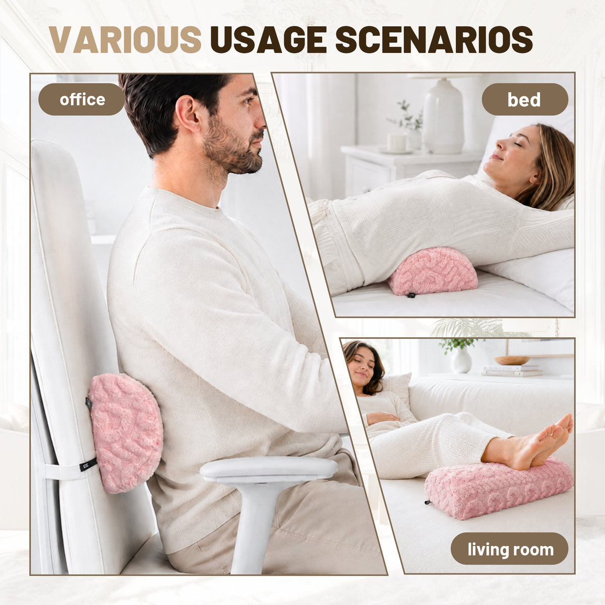 SPRING SEAON Half Moon Knee Pillow - Plush Cover, Memory Foam, 17 Inch