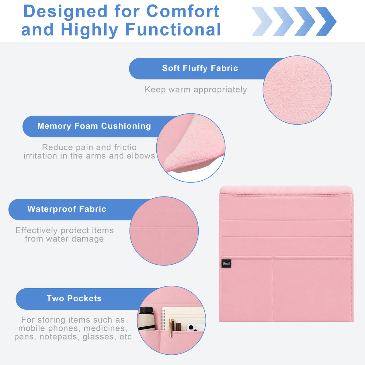 SPRING SEAON 2 Pack Wheelchair Armrest Pads and Waterproof Side Bag