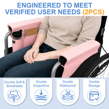 SPRING SEAON 2 Pack Wheelchair Armrest Pads and Waterproof Side Bag