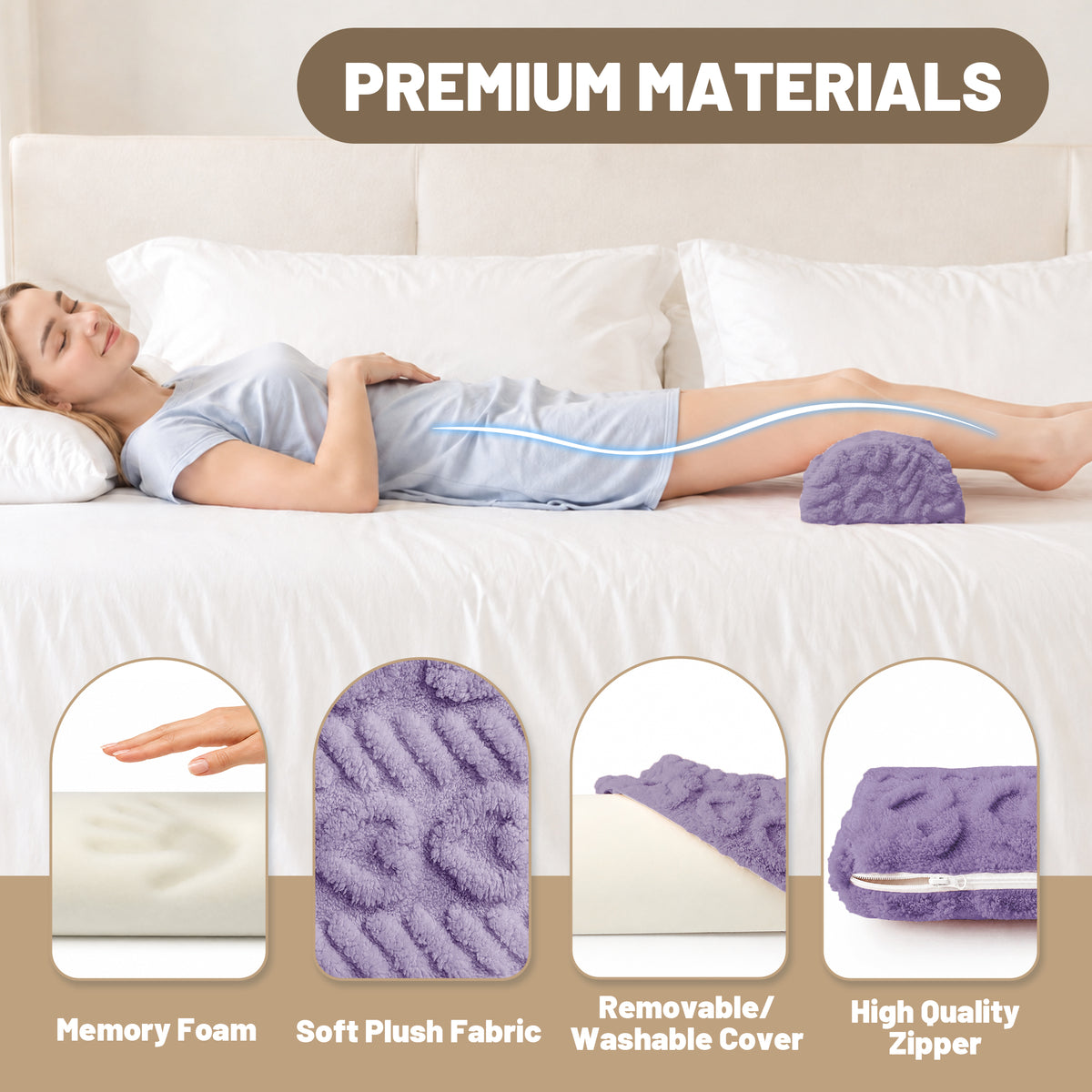 SPRING SEAON Half Moon Knee Pillow - Plush Cover, Memory Foam, 17 Inch
