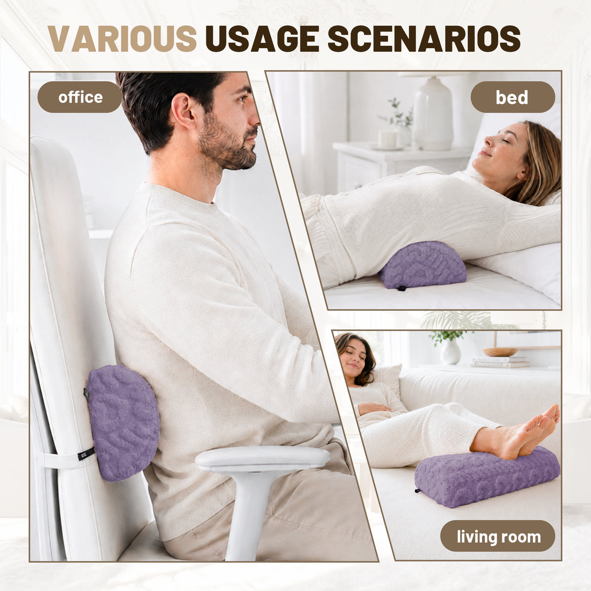 SPRING SEAON Half Moon Knee Pillow - Plush Cover, Memory Foam, 17 Inch