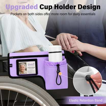 SPRING SEAON Wheelchair Side Bag with Cup Holder & Armrest Pouch - Multi-Pocket Organizer