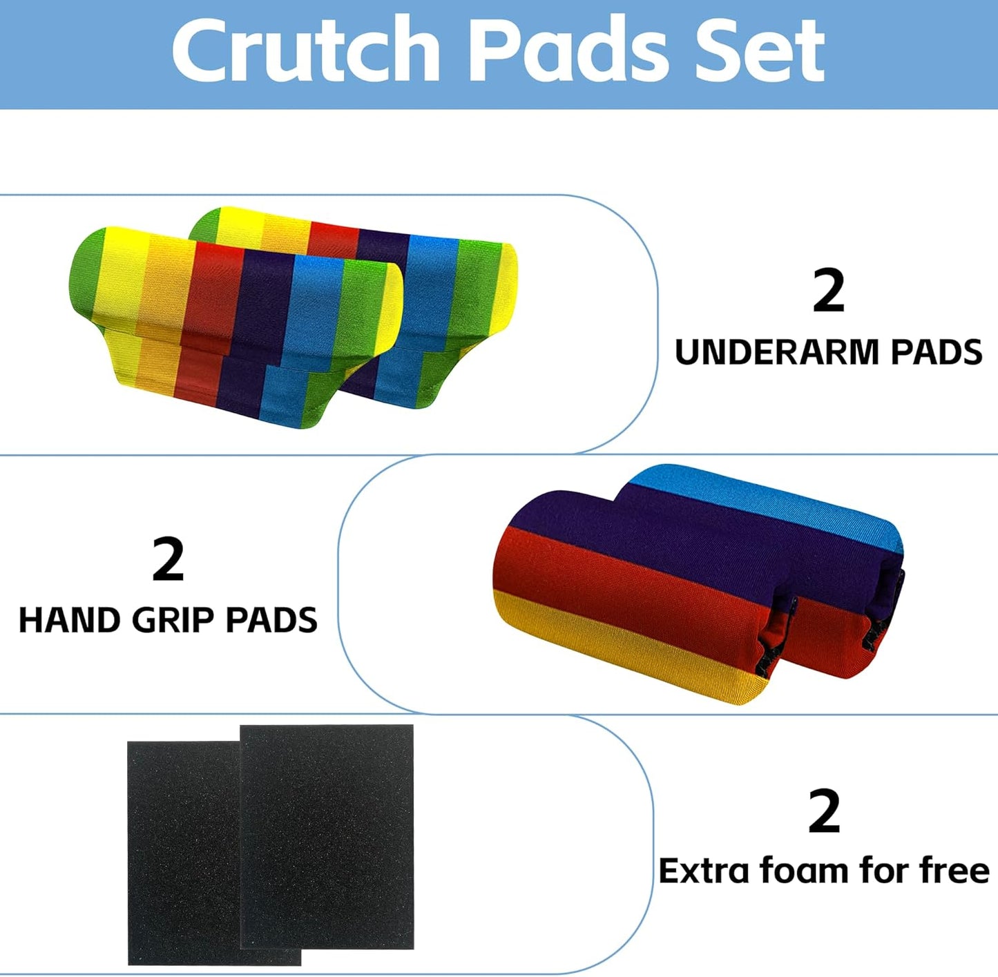 SpringSeaon Rainbow Underarm Crutch's Pad and Hand Grip Covers Universal Crutch Accessories