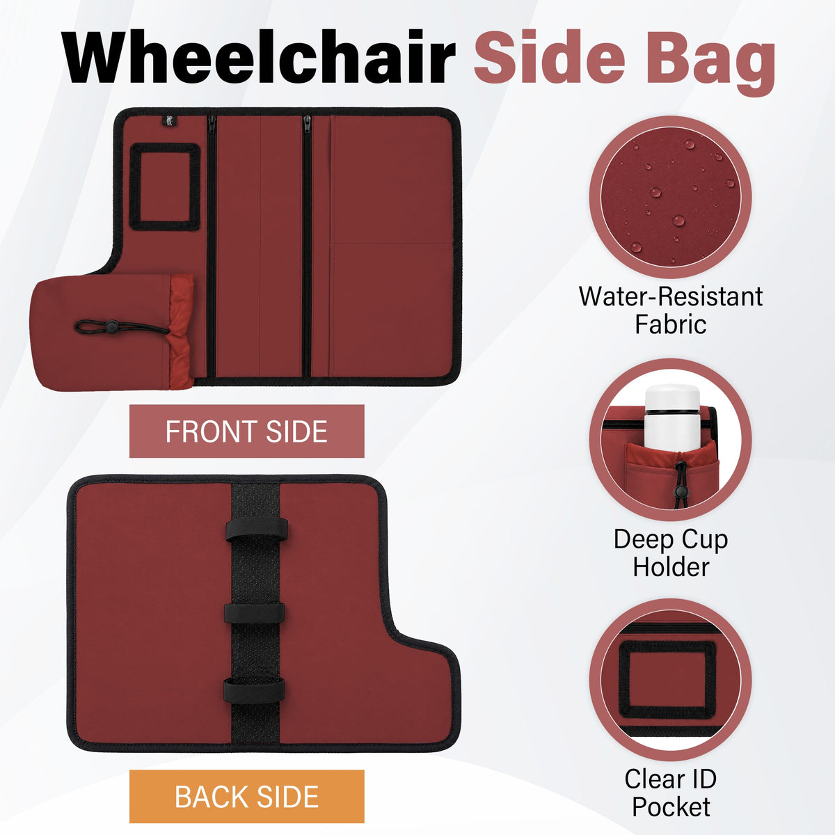 SPRING SEAON Wheelchair Side Bag with Cup Holder & Armrest Pouch - Multi-Pocket Organizer