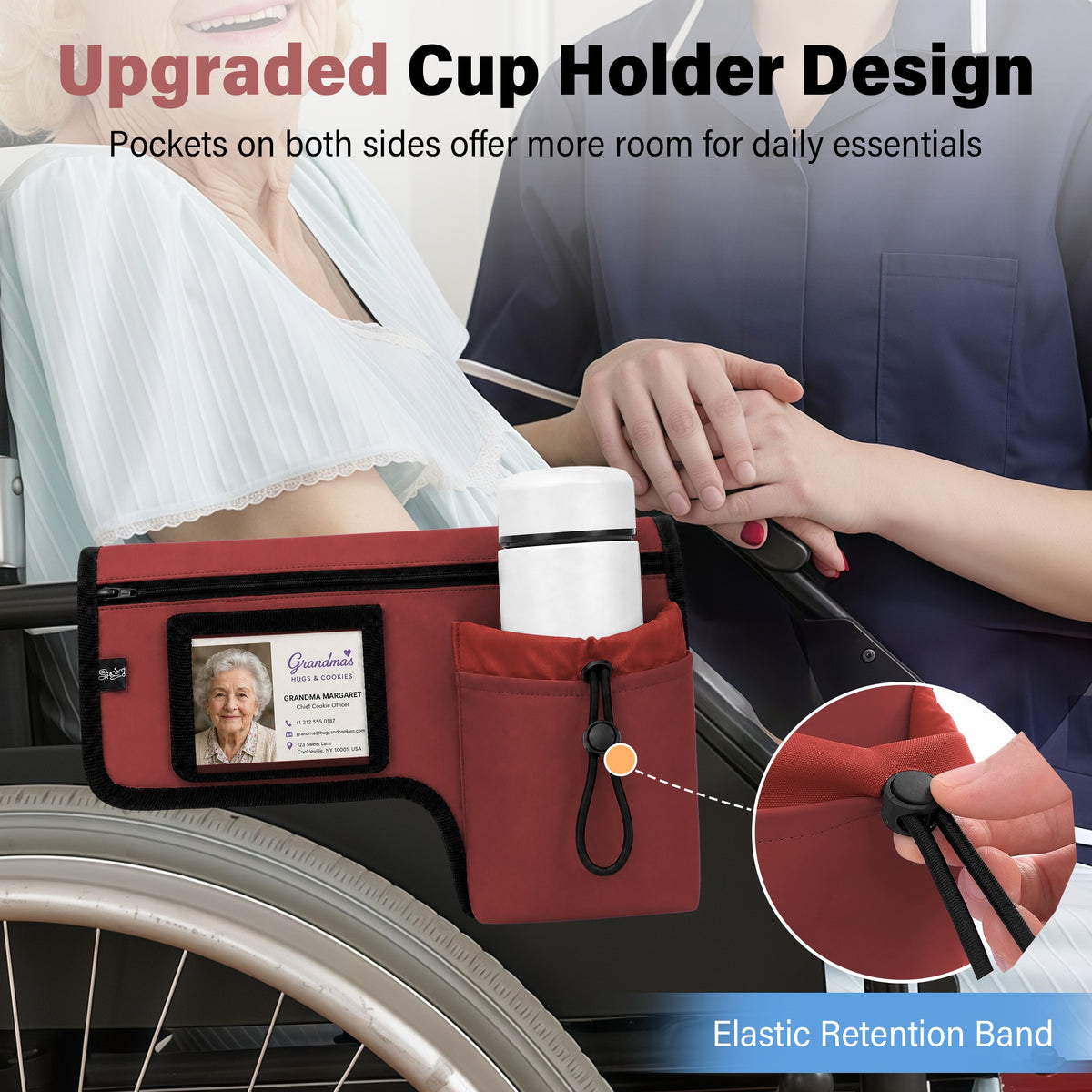 SPRING SEAON Wheelchair Side Bag with Cup Holder & Armrest Pouch - Multi-Pocket Organizer