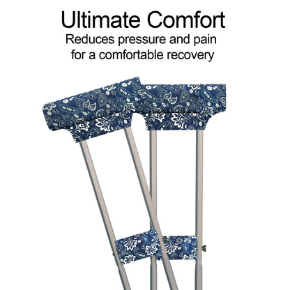 SpringSeaon Blue Flora Pattern Underarm Crutch's Pad and Hand Grip Covers Universal Crutch Accessories