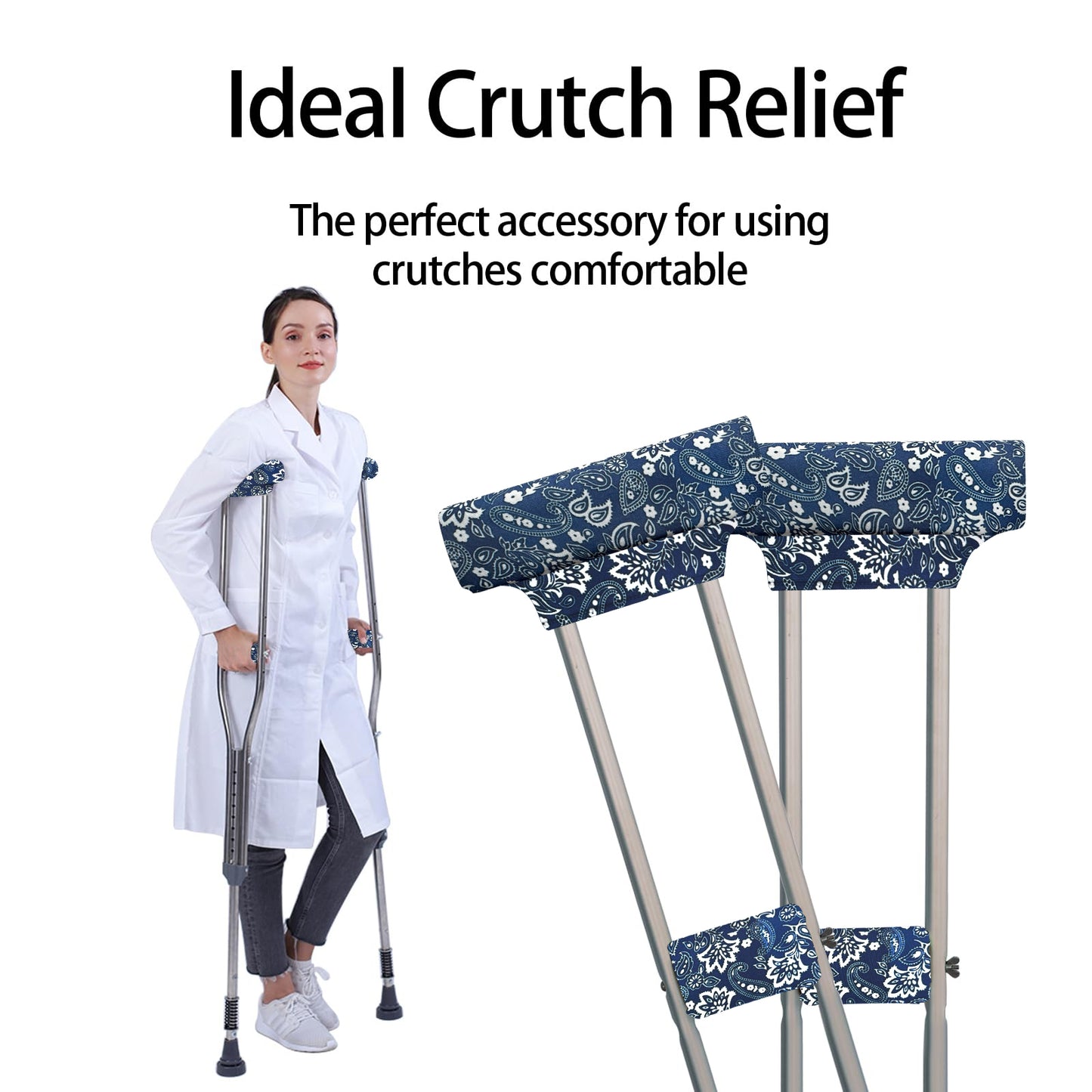 SpringSeaon Blue Flora Pattern Underarm Crutch's Pad and Hand Grip Covers Universal Crutch Accessories