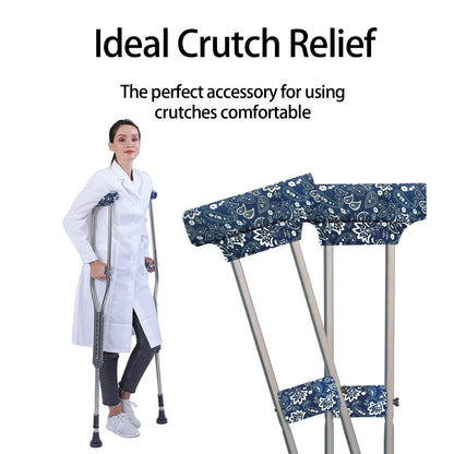 SpringSeaon Blue Flora Pattern Underarm Crutch's Pad and Hand Grip Covers Universal Crutch Accessories