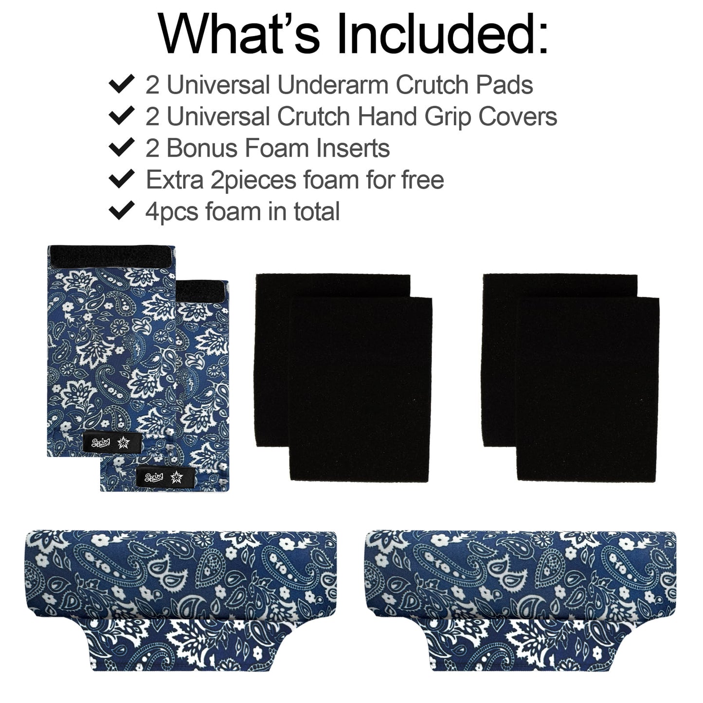 SpringSeaon Blue Flora Pattern Underarm Crutch's Pad and Hand Grip Covers Universal Crutch Accessories
